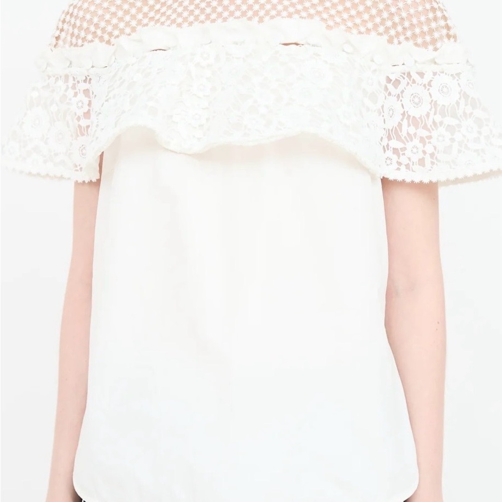 Self-Portrait White Lace Overlay Women's Top